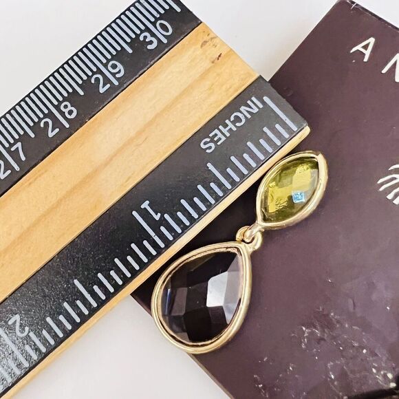 Anne Klein AK Earrings Pink Green Crystals Dangle Drop Gold Tone Pierced 1079 - Picture 7 of 8